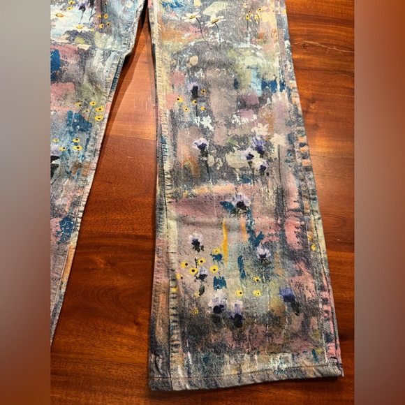 Free People Tennessee Low Rise Illusion Jeans Floral Canvas Paint Splatter Sz 28 - Picture 4 of 15